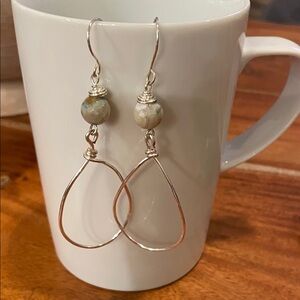 Silver Wire Drop Earrings with Beaded Accent